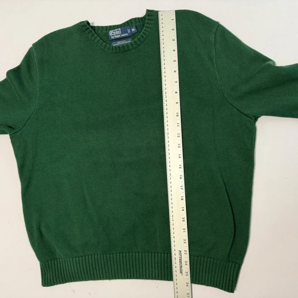 Polo Ralph Lauren Mens XXL Green Cotton Crewneck Sweater‎ Orange Pony Logo